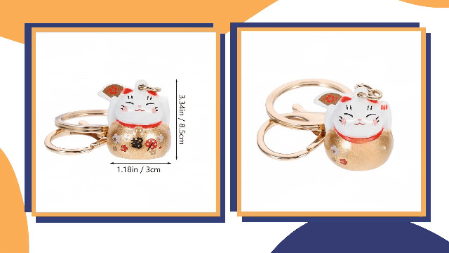 NUOBESTY Lucky Cat Keychain: Japanese Maneki Neko Key Ring with